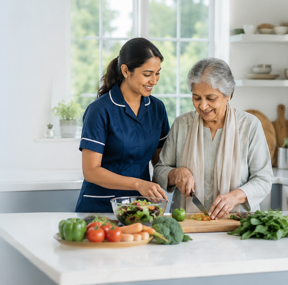 Carer helping a client with meals